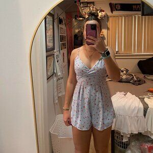 Women's Blue and White Playsuit-romper